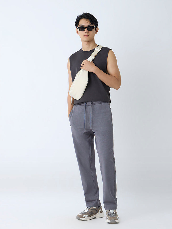 Studiofit Grey Relaxed-Fit Mid-Rise Track Pants