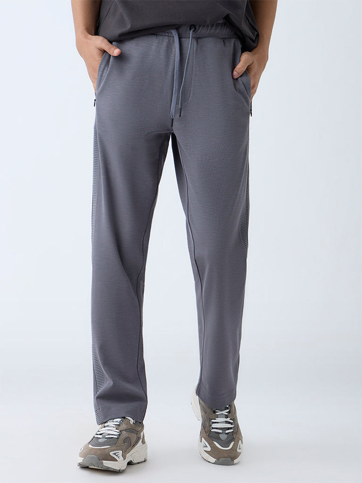 Studiofit Grey Relaxed-Fit Mid-Rise Track Pants