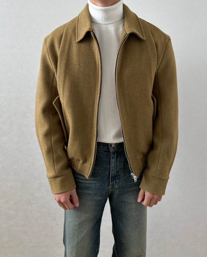 Sebastian Wool Zip Jacket Khaki Brown