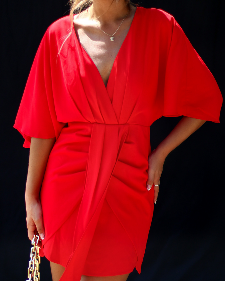 Porticia V-Neck Mini Dress Red