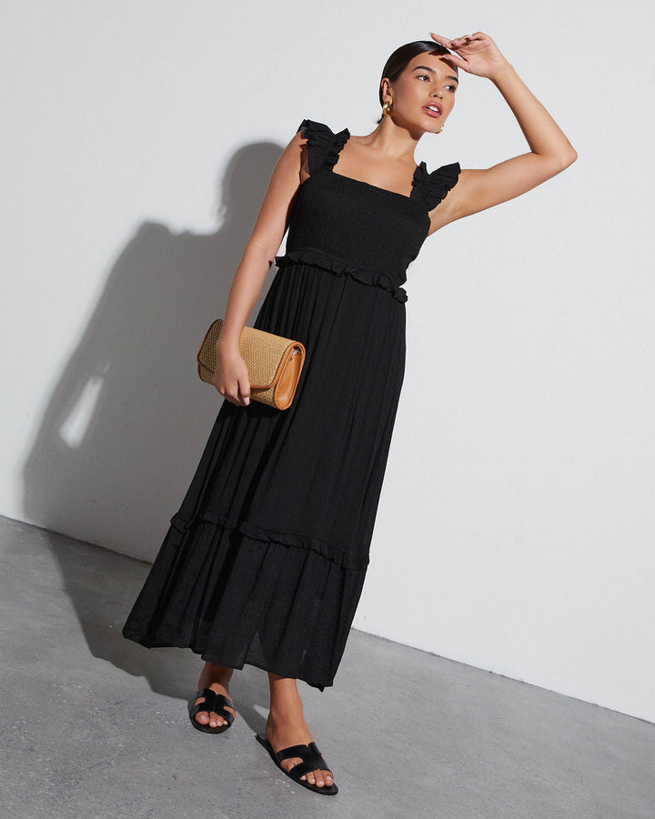 Feminine Frills Smocked Maxi Dress Black