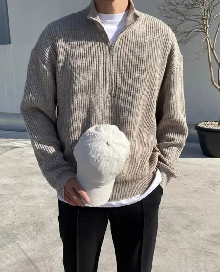 The Laruro Mock Neck Zip Sweater Beige