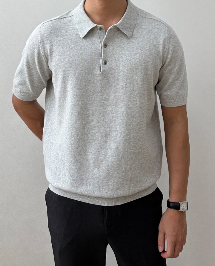 Murano Knitted Polo Shirt Light Grey