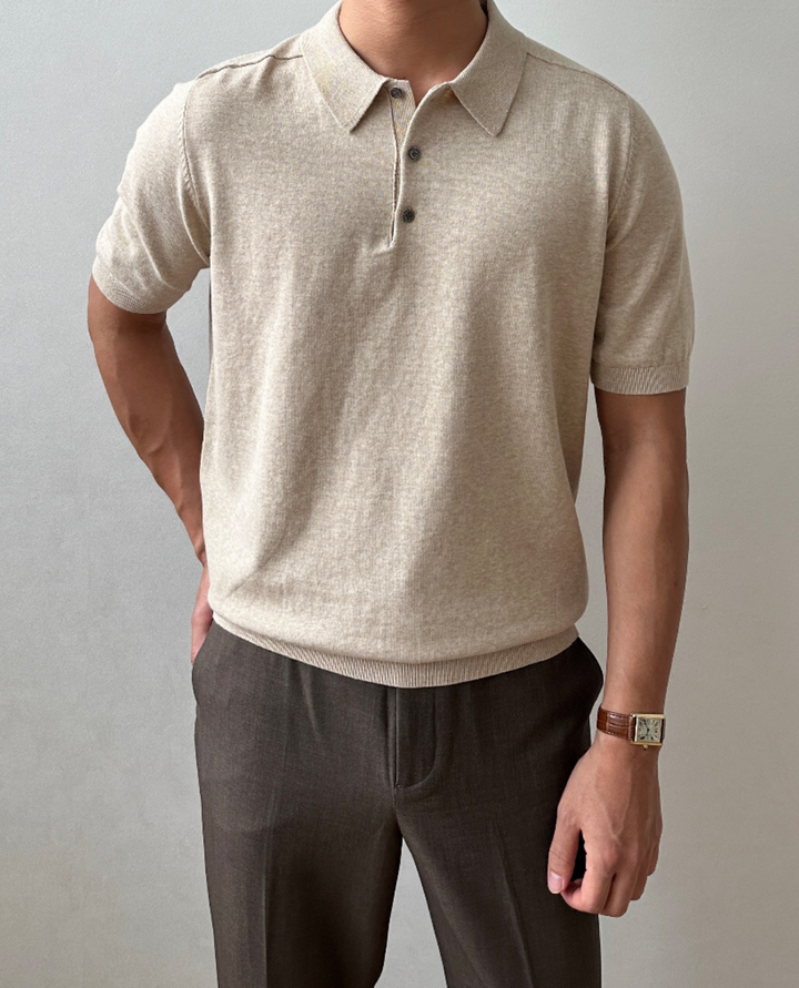 Murano Knitted Polo Shirt Beige