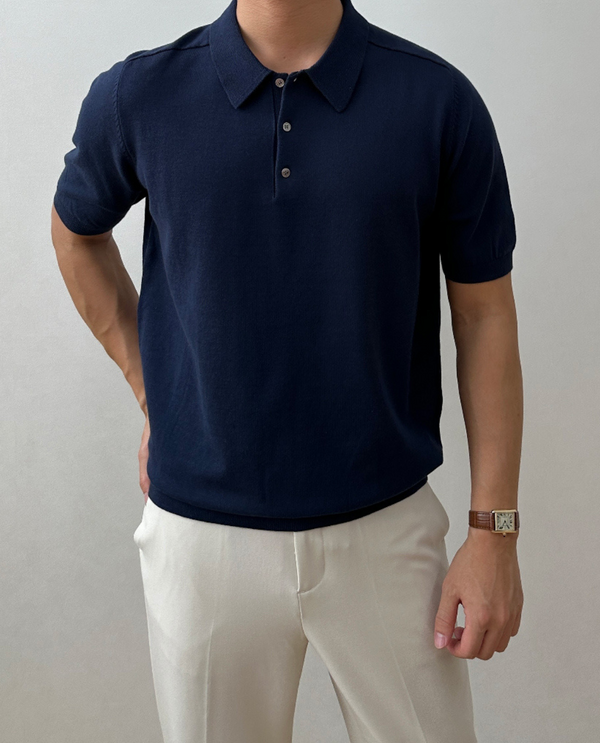Murano Knitted Polo Shirt Navy Blue