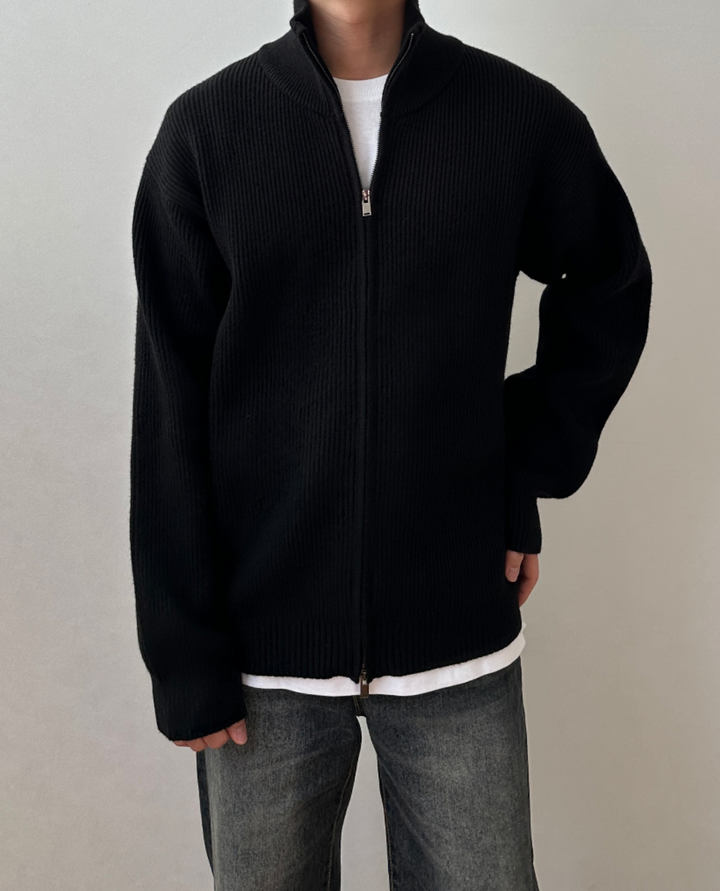 Ferrand High Collar Zip Cardigan Black