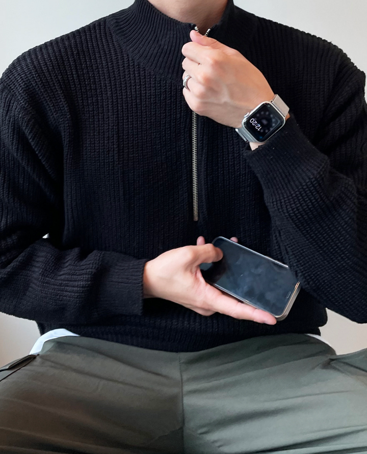 The Laruro Mock Neck Zip Sweater Black