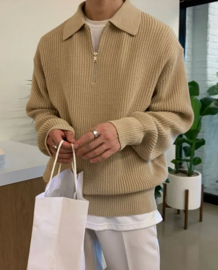 The Velino Polo Quarter Zip Beige
