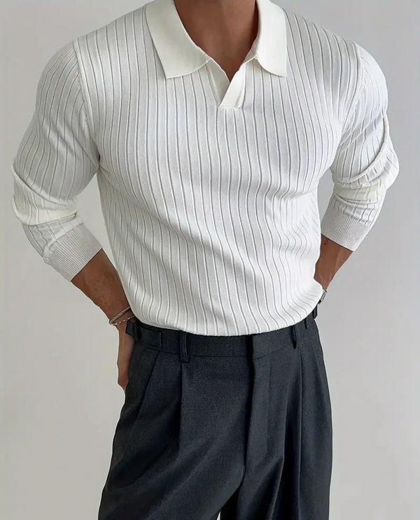 Slim-Fit Ribbed Polo Shirt White
