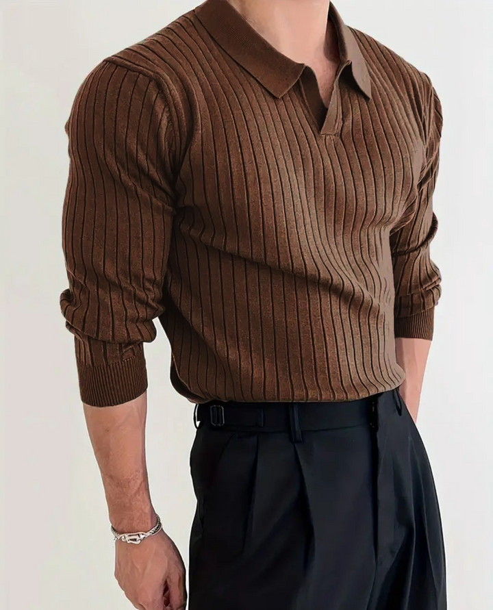 Slim-Fit Ribbed Polo Shirt Brown