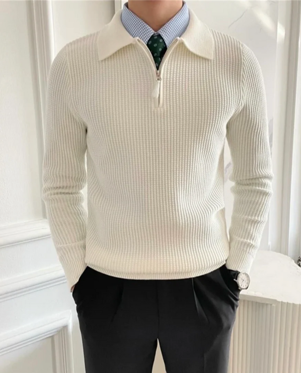 Savio Quarter Zip Sweater Ecru Beige