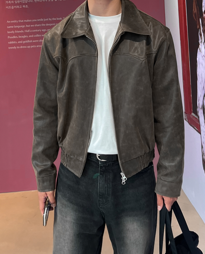 Havre Cropped Leather Jacket Brown