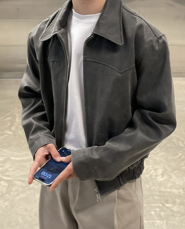 Havre Cropped Leather Jacket Gray