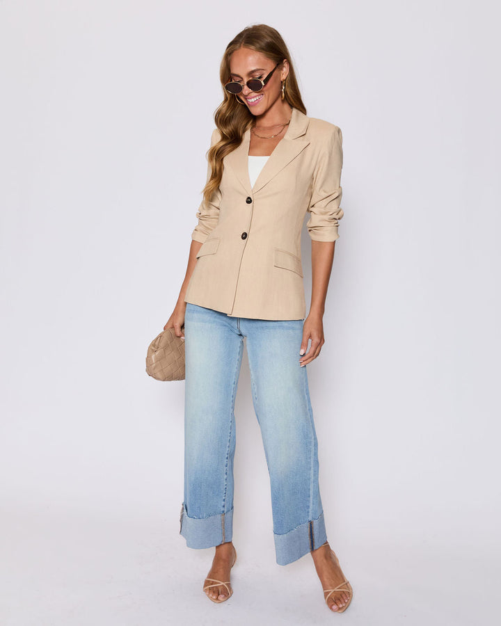 Sandy Linen Pocketed Blazer Taupe
