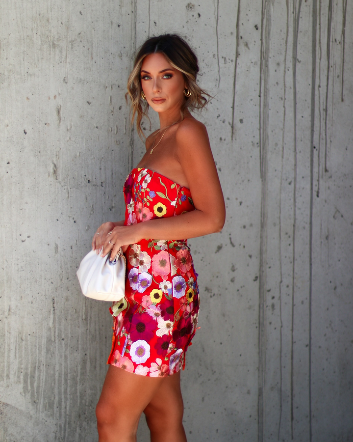 Imani Strapless Floral Applique Mini Dress