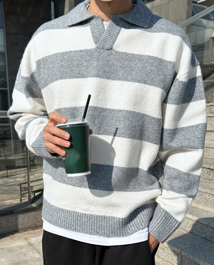 Bolzano Striped Knit Polo Sweater