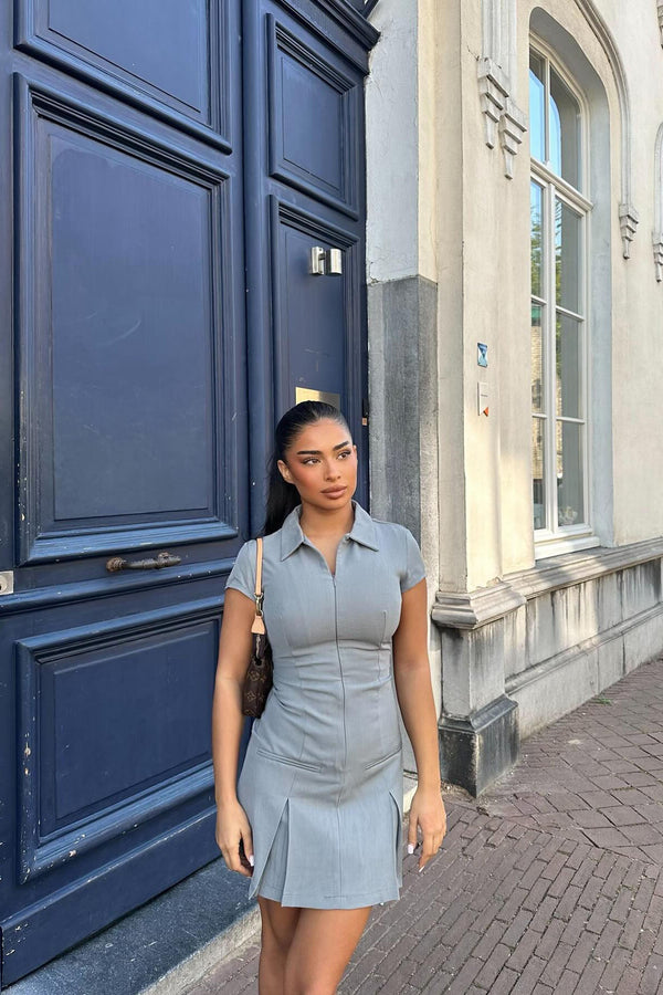 Issey Pleated Mini Dress - Grey