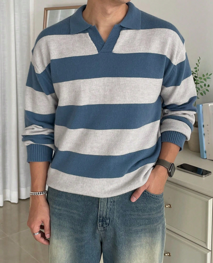 Bolzano Striped Knit Polo Sweater
