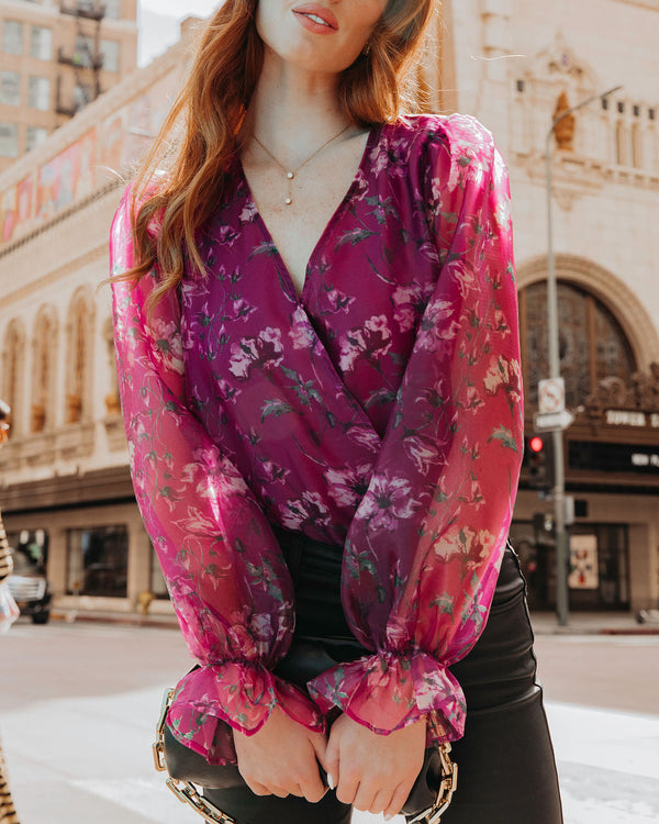 Anastasia Floral Organza Ruffle Bodysuit Berry