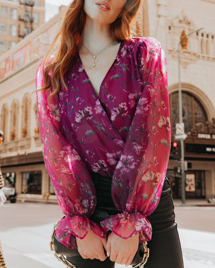 Anastasia Floral Organza Ruffle Bodysuit Berry