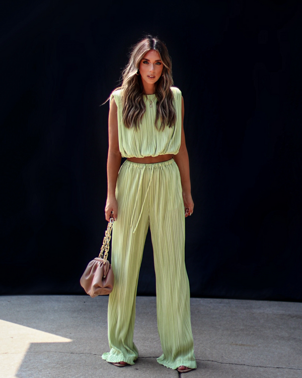 Resort Stay Plisse Wide Leg Pants Lime