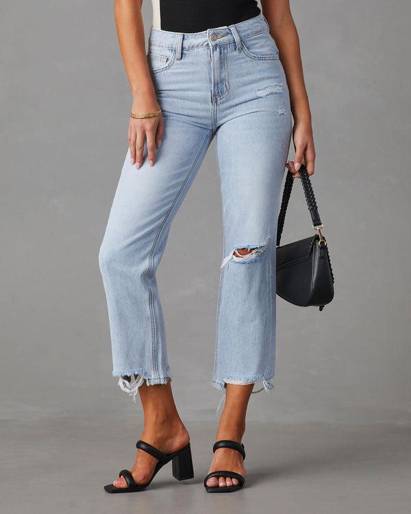 Double Dare Cropped Distressed Jeans Light Wash