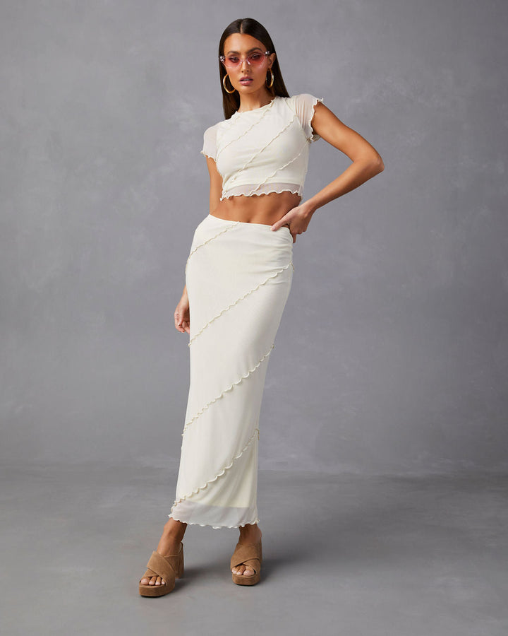 Markella Lettuce Trim Midi Skirt Cream
