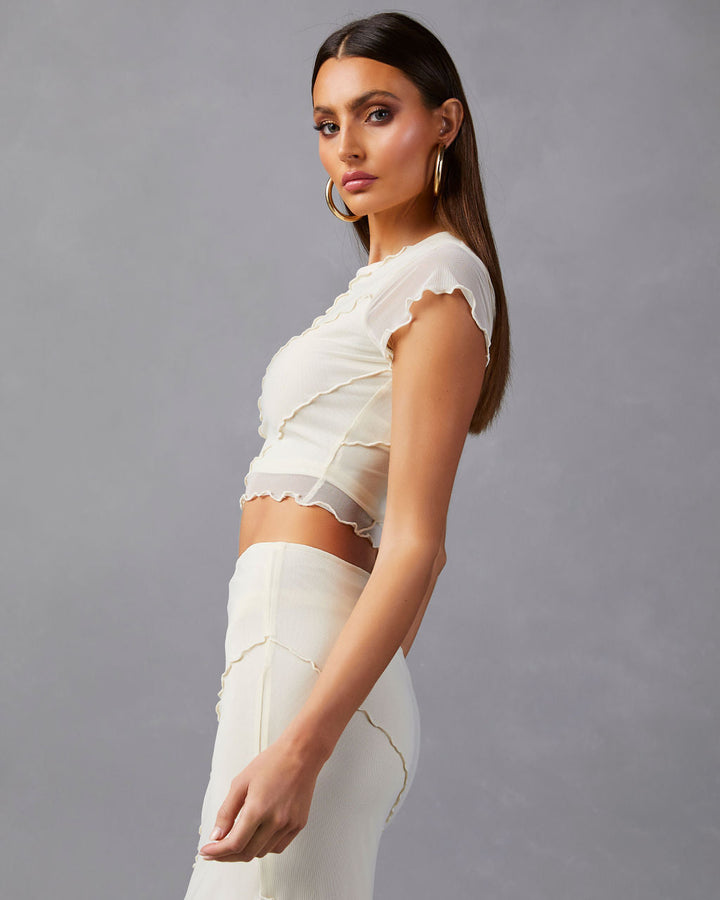Markella Lettuce Trim Crop Top Cream