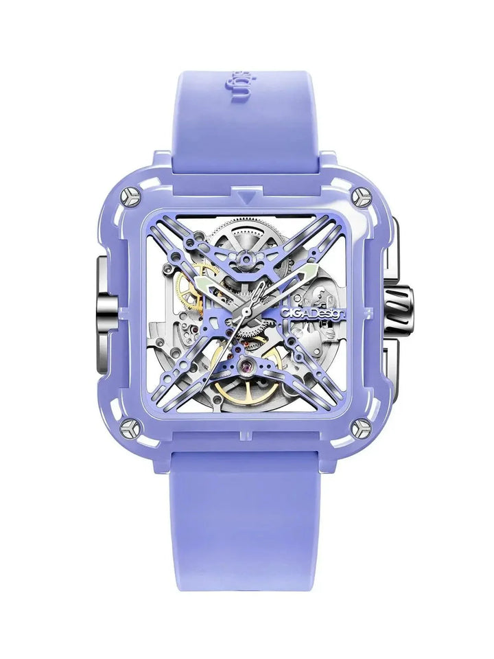 CIGA Design X Series Women's Watch: Purple Ceramic Skeleton with Silicone Strap Purple Automatic
