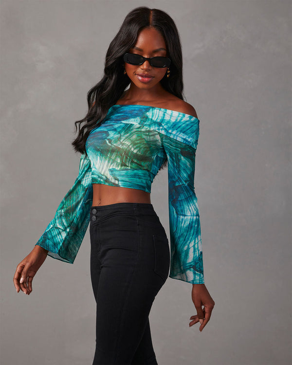 Becka Mesh Off The Shoulder Top Jade Multi