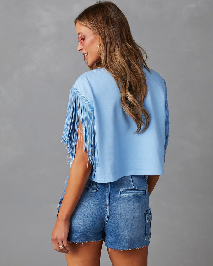 Cowgirl Short Sleeve Fringe Crop Top