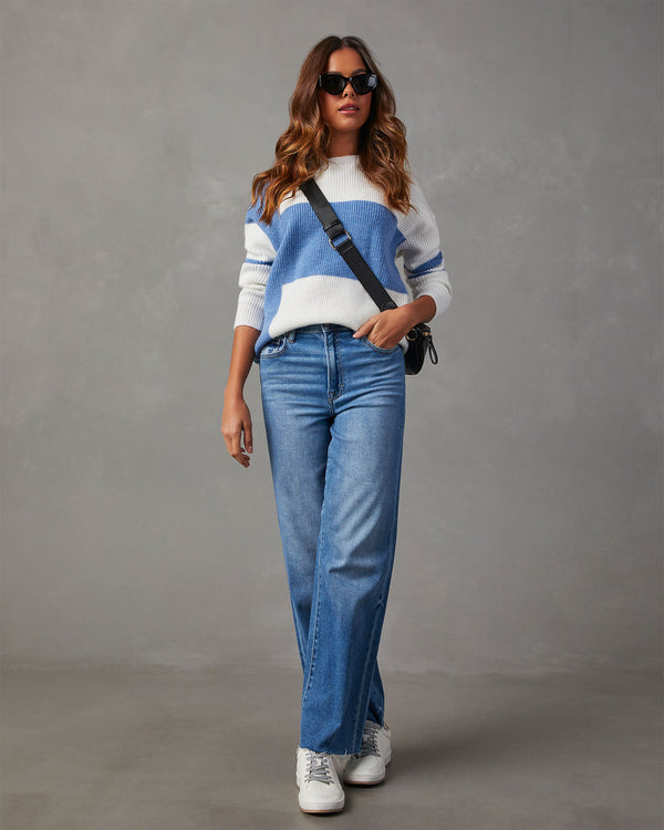 Homecoming Colorblock Knit Sweater White Blue