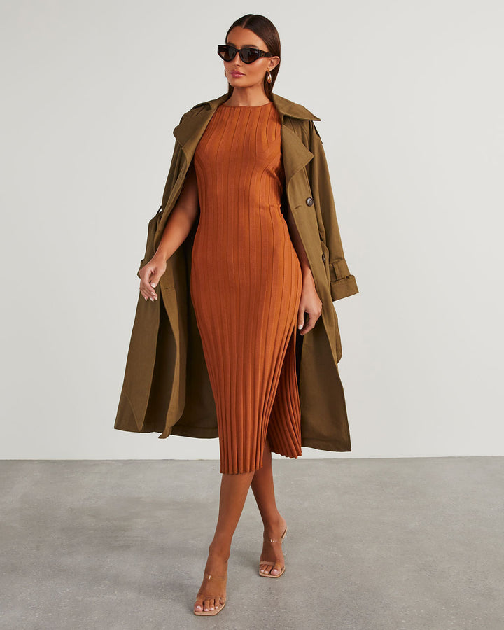 Huston Sleeveless Pleated Knit Midi Dress Rust
