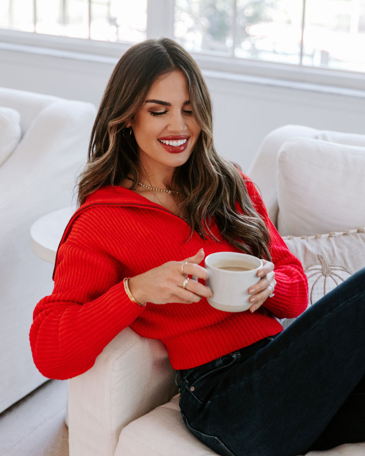 We Love It Half Zip Pullover Sweater Red