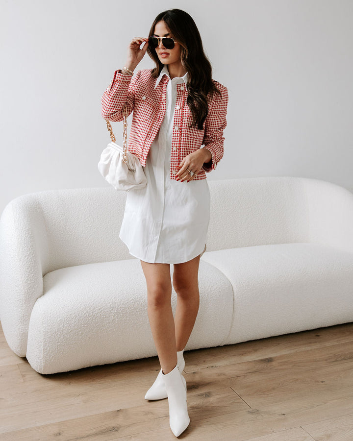 Alana Tweed Chain Trim Blazer Red