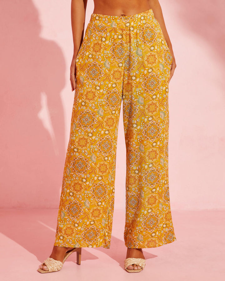Ruisa Printed Wide Leg Pants Yellow