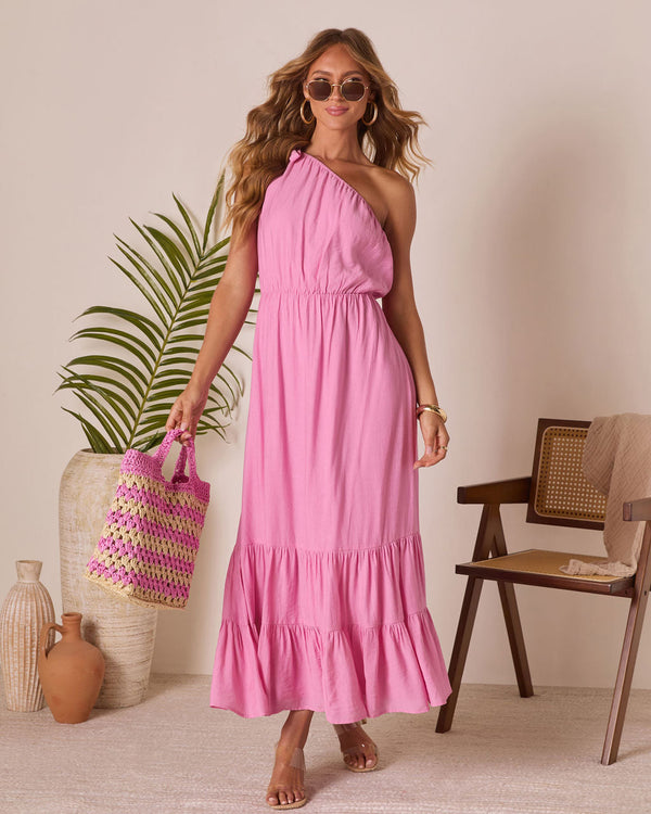 Serene Summer One Shoulder Maxi Dress Pink