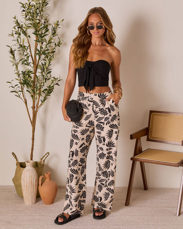 Coastal Bound Tropical Print Pant Black Cream