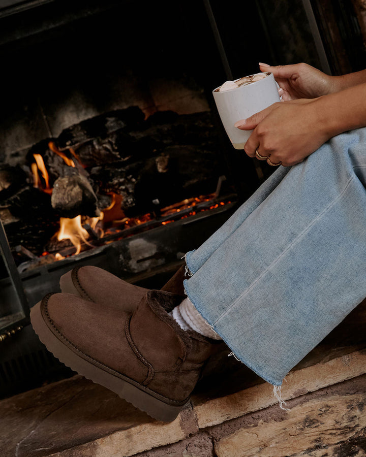 Elowen Suede Fur Lined Ankle Boots Chocolate