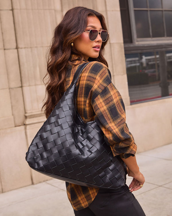 Ramina Woven Leather Shoulder Bag Black O S