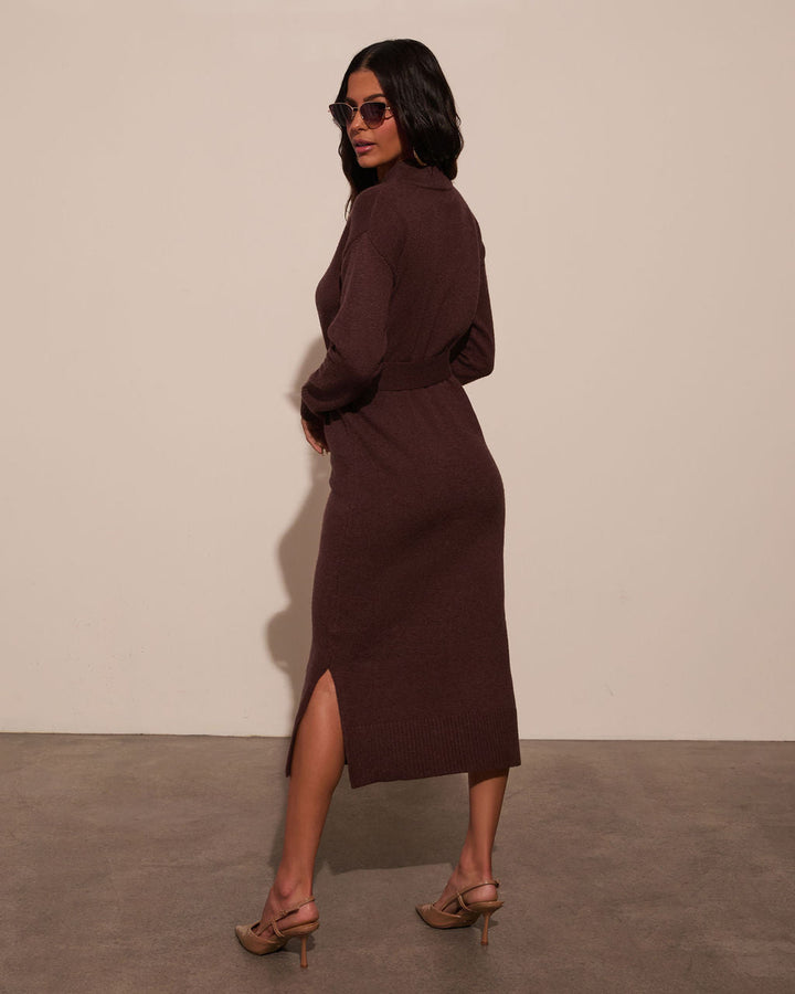 Huntley Mockneck Midi Sweater Dress Brown
