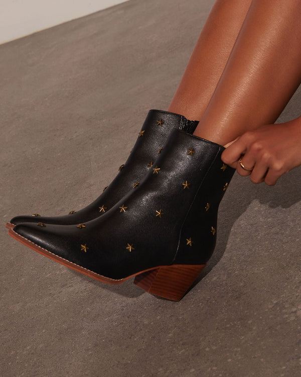 Audrie Star Studded Western Booties Black