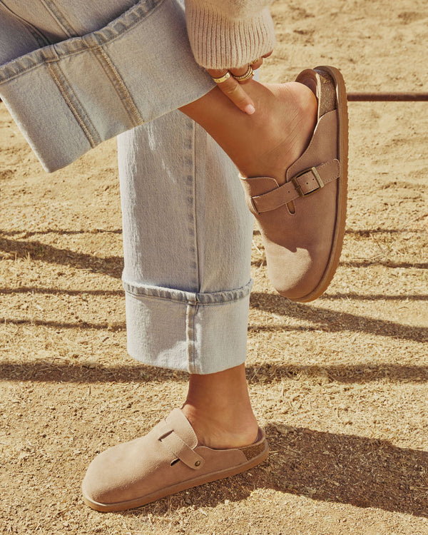 Estina Faux Suede Clogs Taupe