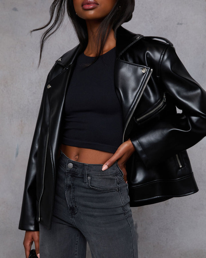 Emberly Oversized Faux Leather Moto Jacket