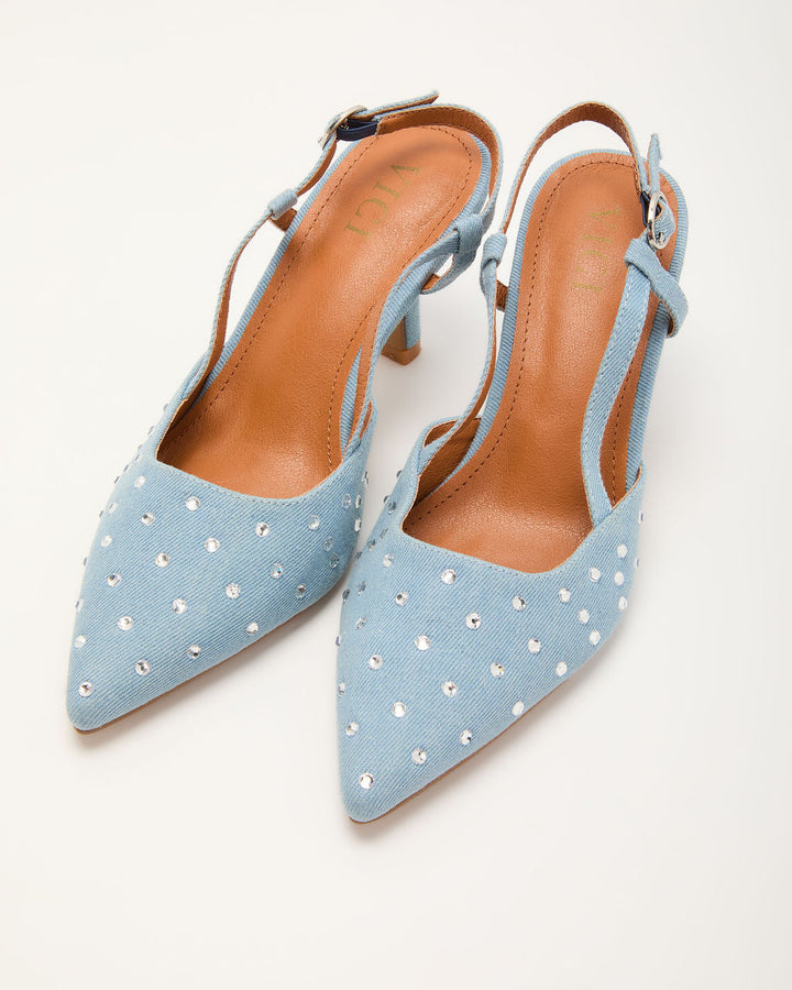 Starlit Dust Embellished Denim Heels