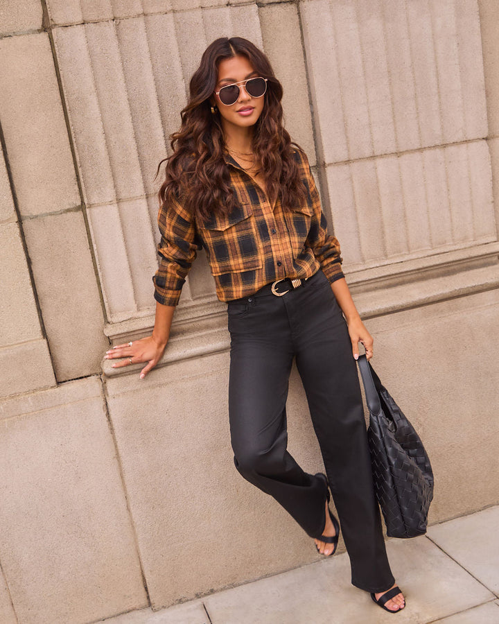 Petaluma Cotton Blend Plaid Button Down Top