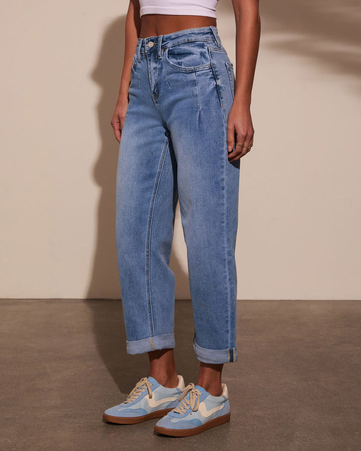 Golden Days Stretch Mid Rise Cuffed Barrel Jeans