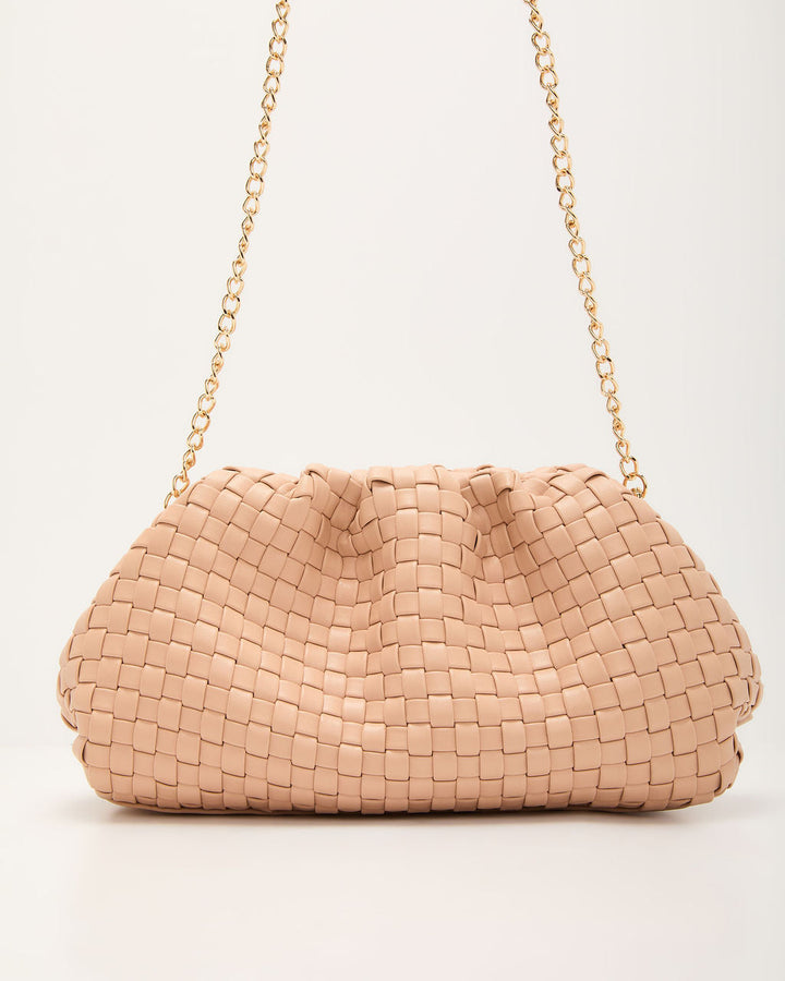 Janice Woven Leather Pouch Clutch