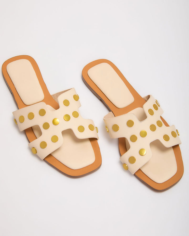 Off the Coast Studded Flat Sandals Bone