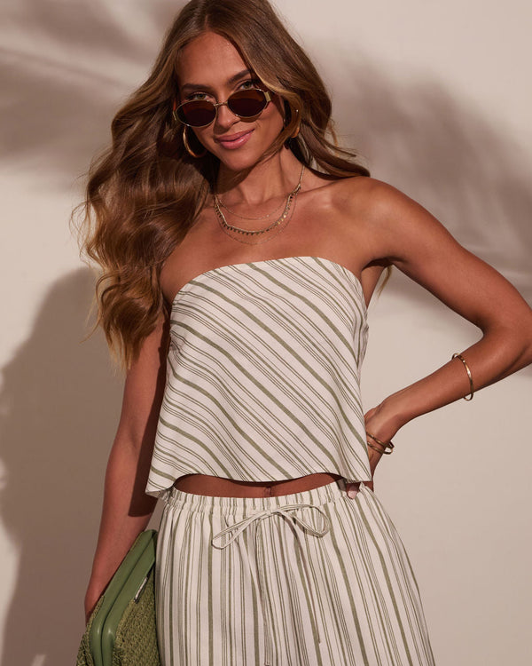 Myah Striped Crop Top Olive